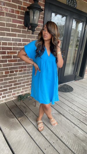 Deep sky Raw Edge Dress
