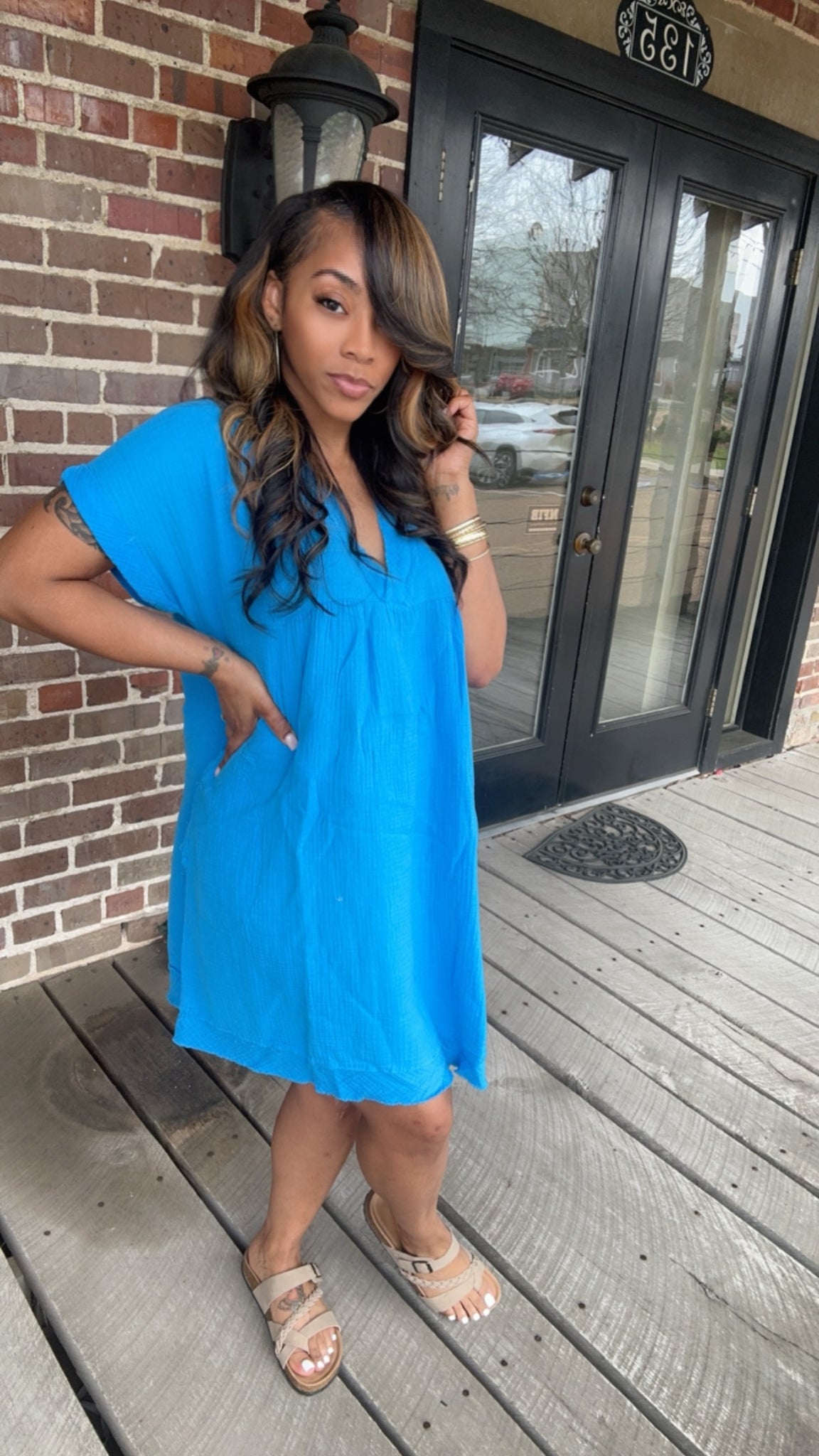 Deep sky Raw Edge Dress