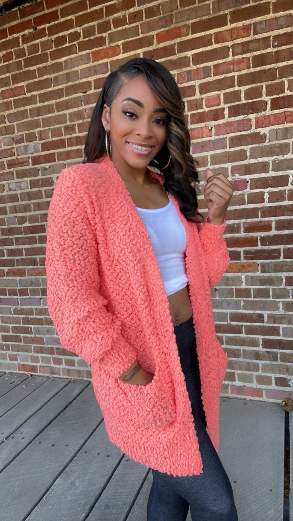 Coral Popcorn Cardigan