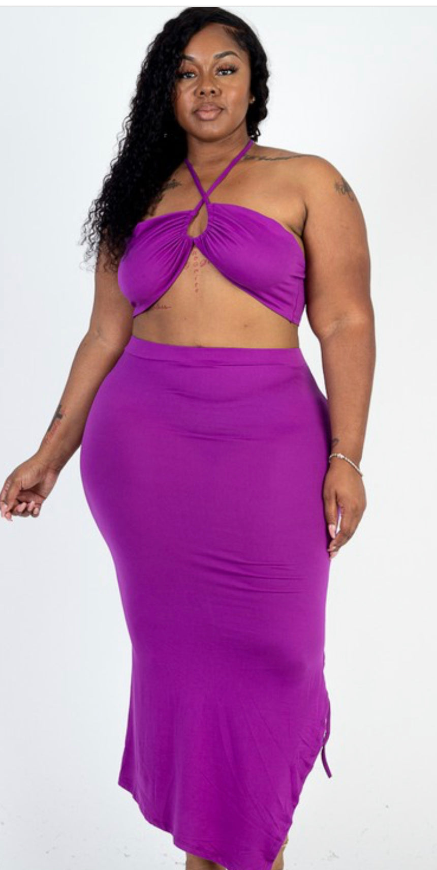 Plus size cross cross halter top set